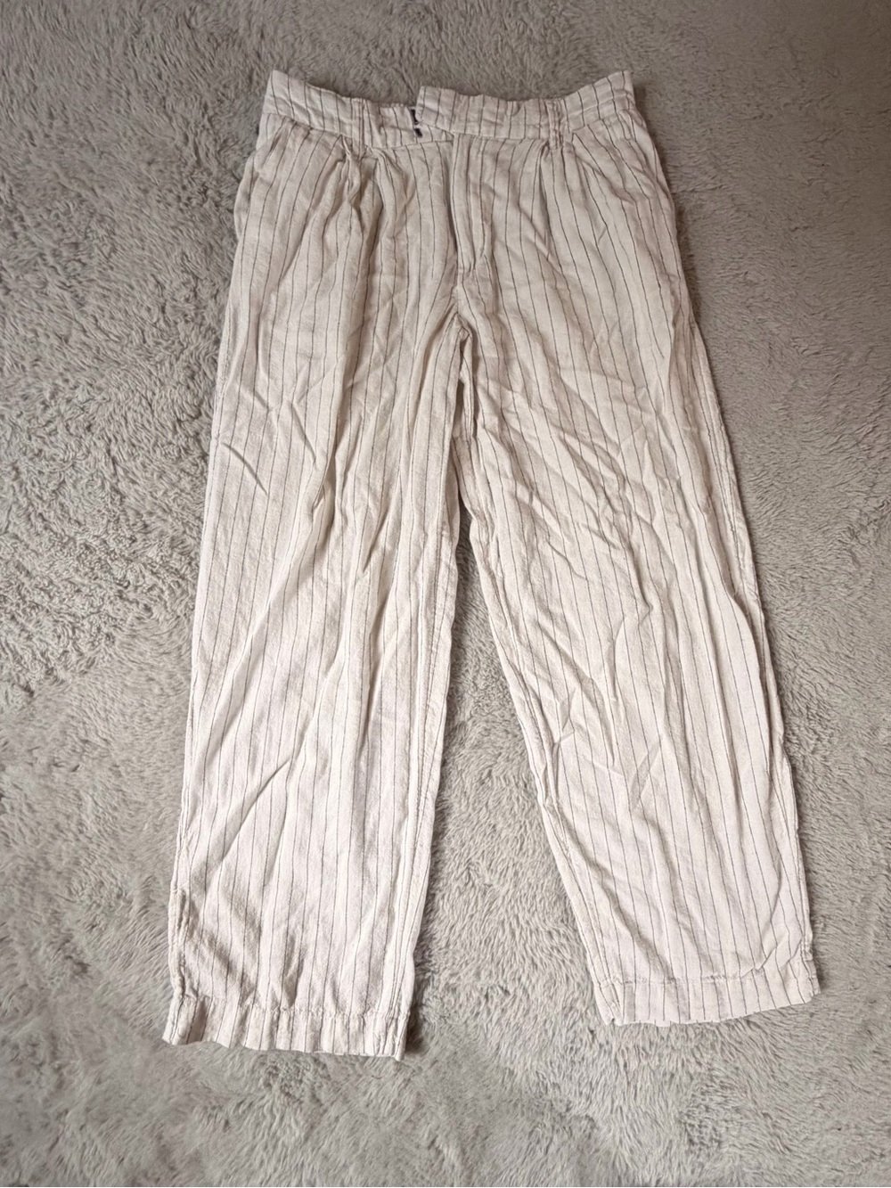 Woman’s Cream Striped Lightweight Linen Pants